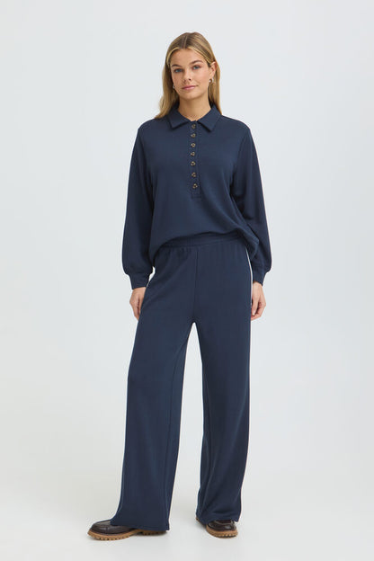 20618033 WIDE LEG PULL UP TROUSERS WITH SIDE STRIPE Navy/Cream