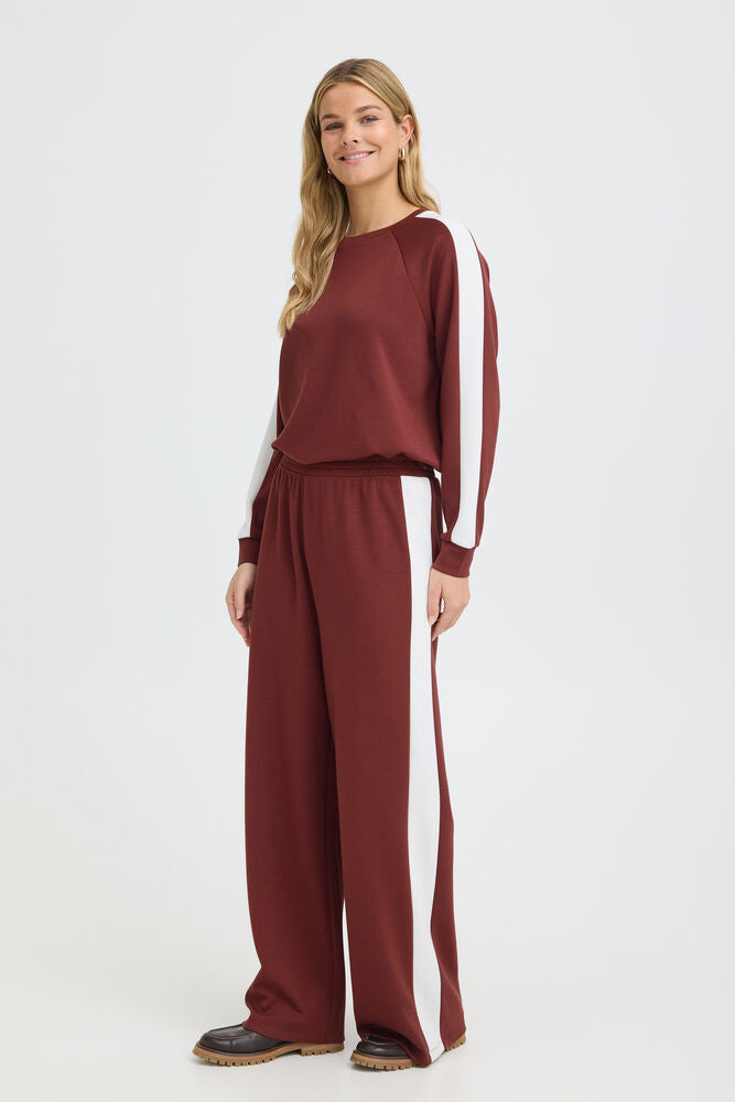 20618033 WIDE LEG PULL UP TROUSERS WITH SIDE STRIPE Wine/Cream