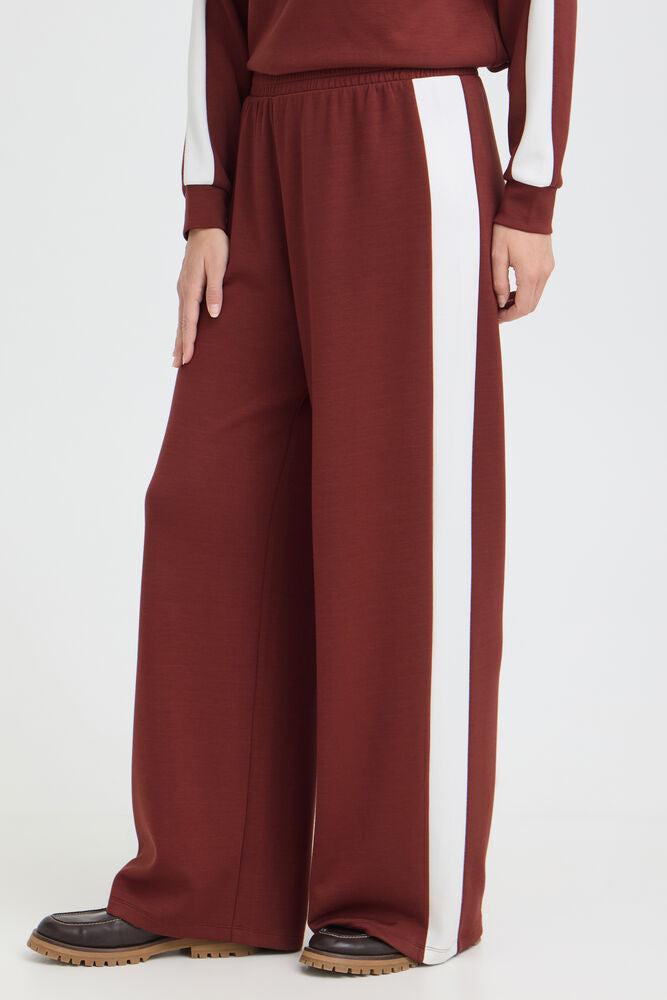 20618033 WIDE LEG PULL UP TROUSERS WITH SIDE STRIPE Wine/Cream