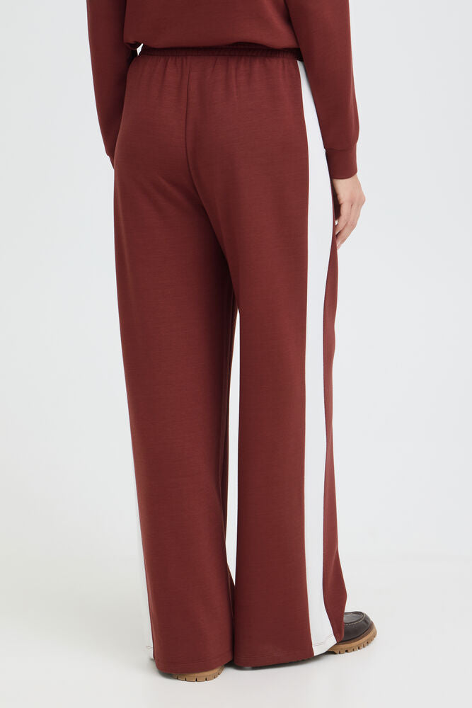 20618033 WIDE LEG PULL UP TROUSERS WITH SIDE STRIPE Wine/Cream