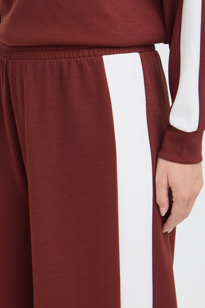 20618033 WIDE LEG PULL UP TROUSERS WITH SIDE STRIPE Wine/Cream