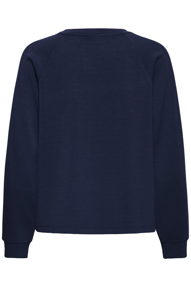 20618035 SUPER SOFT SCUBA FABRIC SWEAT CREW NECK JUMPER STRIPE SLEEVE Navy