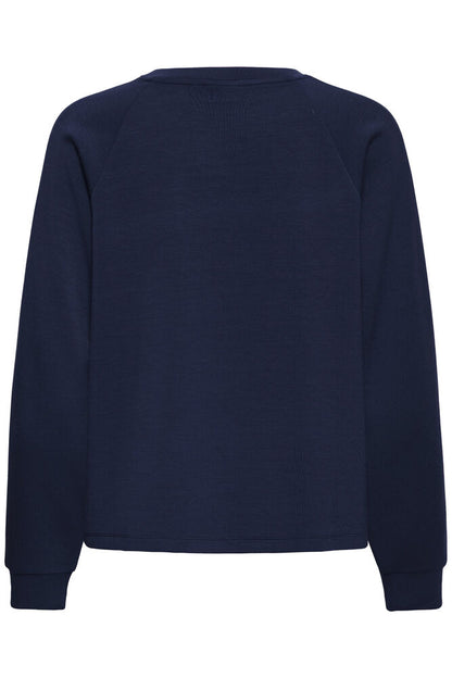 20618035 SUPER SOFT SCUBA FABRIC SWEAT CREW NECK JUMPER STRIPE SLEEVE Navy