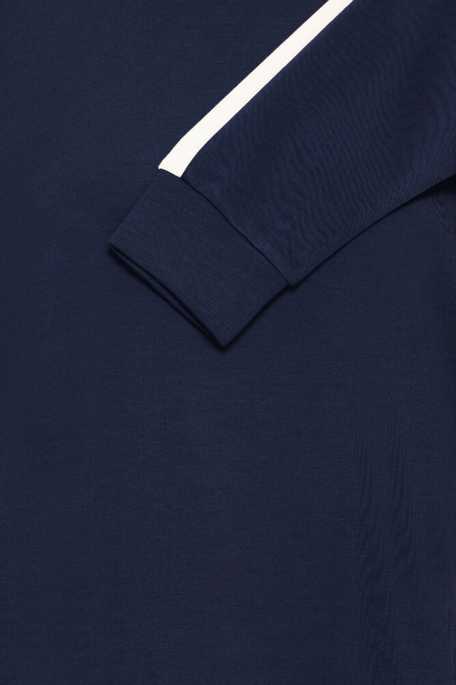 20618035 SUPER SOFT SCUBA FABRIC SWEAT CREW NECK JUMPER STRIPE SLEEVE Navy