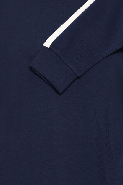 20618035 SUPER SOFT SCUBA FABRIC SWEAT CREW NECK JUMPER STRIPE SLEEVE Navy