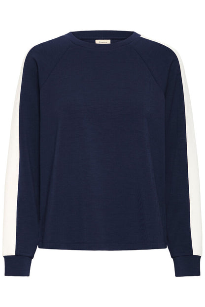 20618035 SUPER SOFT SCUBA FABRIC SWEAT CREW NECK JUMPER STRIPE SLEEVE Navy
