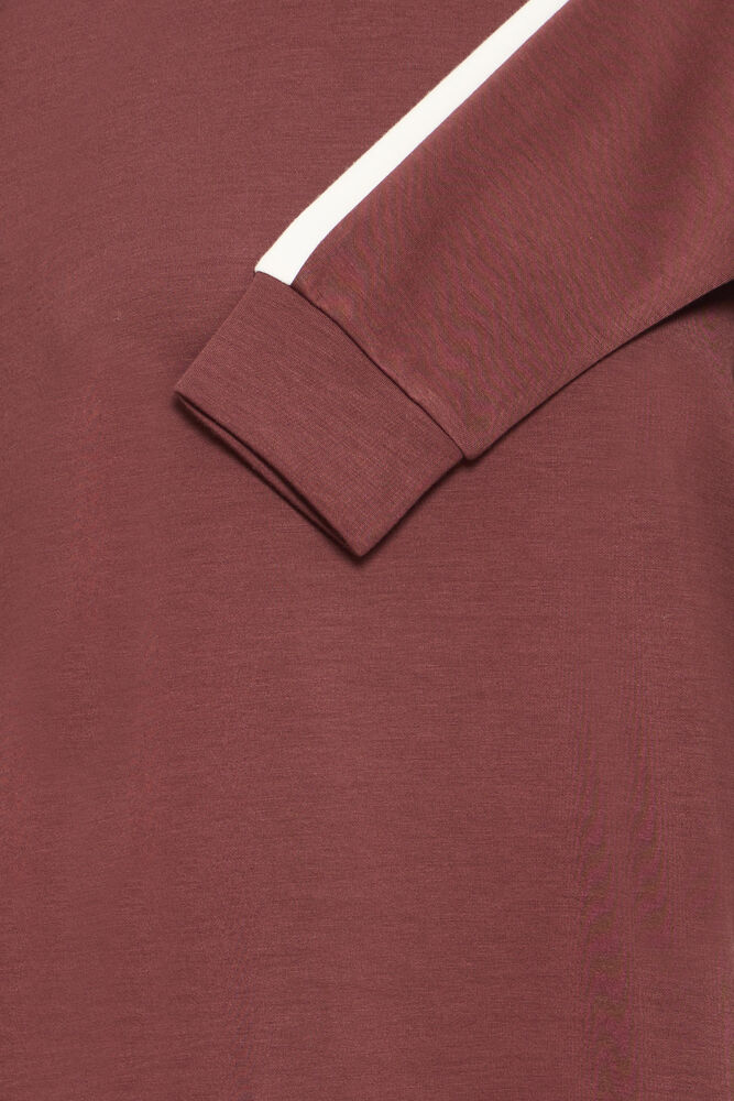 20618035 SUPER SOFT SCUBA FABRIC SWEAT CREW NECK JUMPER STRIPE SLEEVE Wine-Red