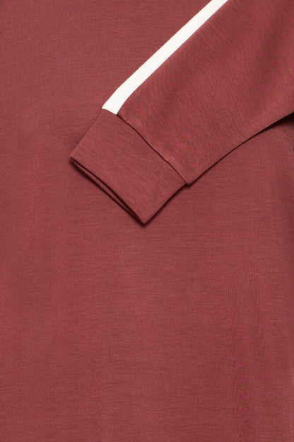 20618035 SUPER SOFT SCUBA FABRIC SWEAT CREW NECK JUMPER STRIPE SLEEVE Wine-Red