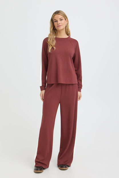 20618035 SUPER SOFT SCUBA FABRIC SWEAT CREW NECK JUMPER STRIPE SLEEVE Wine-Red