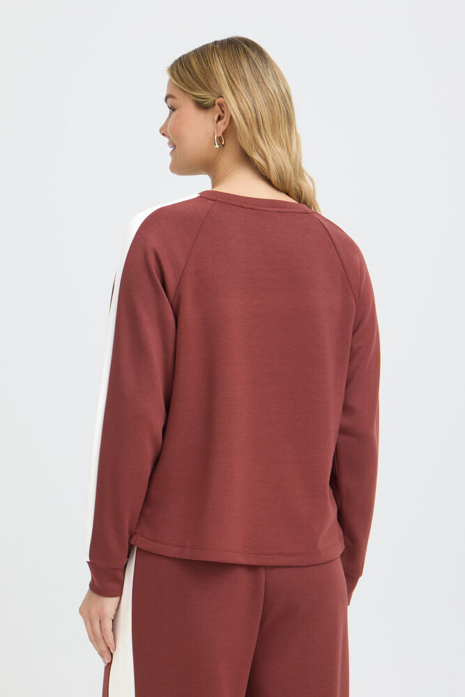20618035 SUPER SOFT SCUBA FABRIC SWEAT CREW NECK JUMPER STRIPE SLEEVE Wine-Red