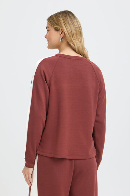 20618035 SUPER SOFT SCUBA FABRIC SWEAT CREW NECK JUMPER STRIPE SLEEVE Wine-Red