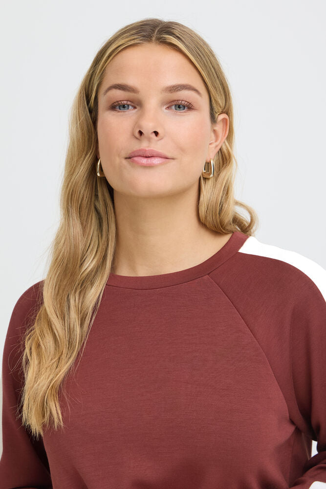 20618035 SUPER SOFT SCUBA FABRIC SWEAT CREW NECK JUMPER STRIPE SLEEVE Wine-Red