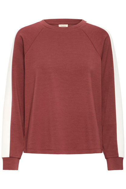 20618035 SUPER SOFT SCUBA FABRIC SWEAT CREW NECK JUMPER STRIPE SLEEVE Wine-Red