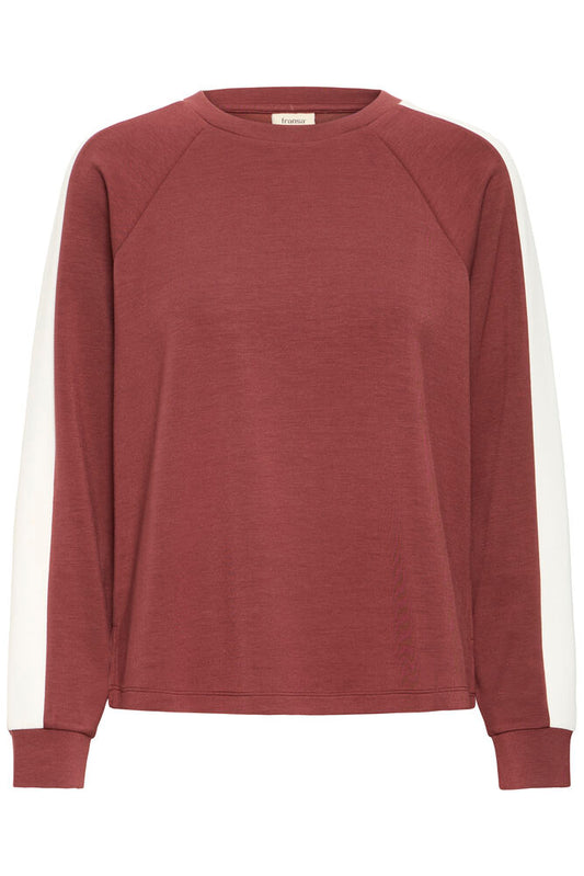 20618035 SUPER SOFT SCUBA FABRIC SWEAT CREW NECK JUMPER STRIPE SLEEVE Wine-Red