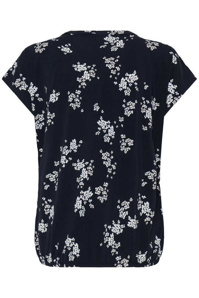 20618048 sh/sl elastic waist v neck print tee Navy/Cream