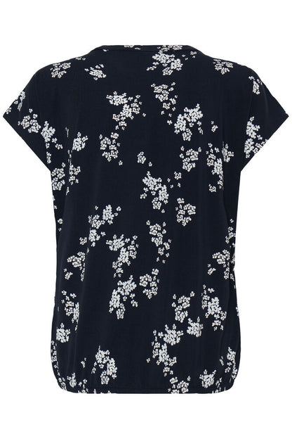 20618048 sh/sl elastic waist v neck print tee Navy/Cream