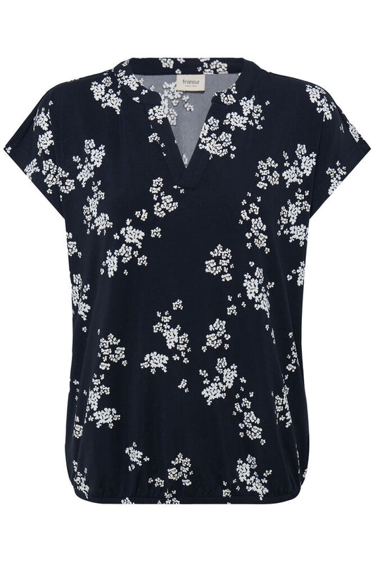 20618048 sh/sl elastic waist v neck print tee Navy/Cream