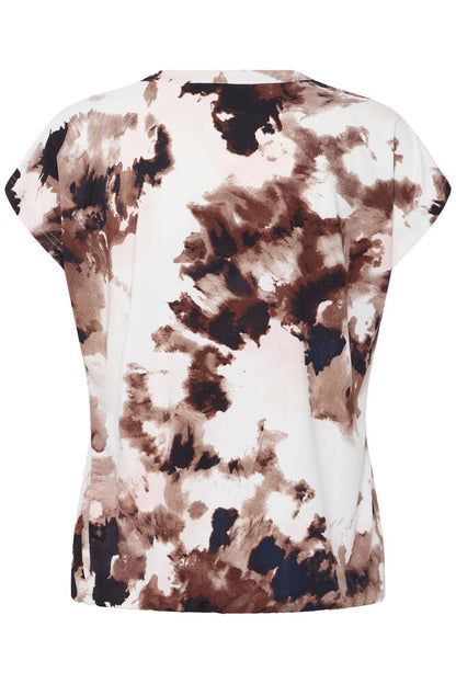 20618048 sh/sl elastic waist v neck print tee Pink/Plum
