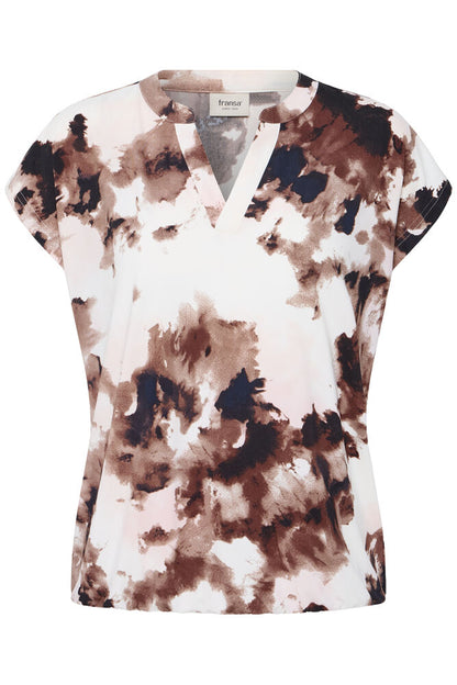 20618048 sh/sl elastic waist v neck print tee Navy/Pink