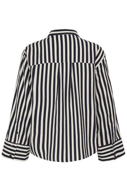 20618050 OVERSIZED STRIPED L/SL BLOUSE Navy/Cream