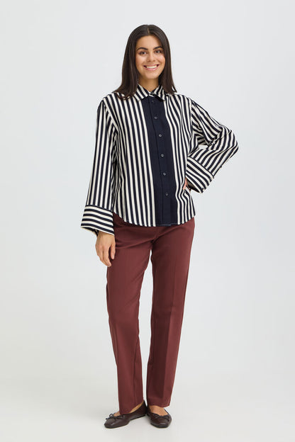 20618050 OVERSIZED STRIPED L/SL BLOUSE Navy/Cream