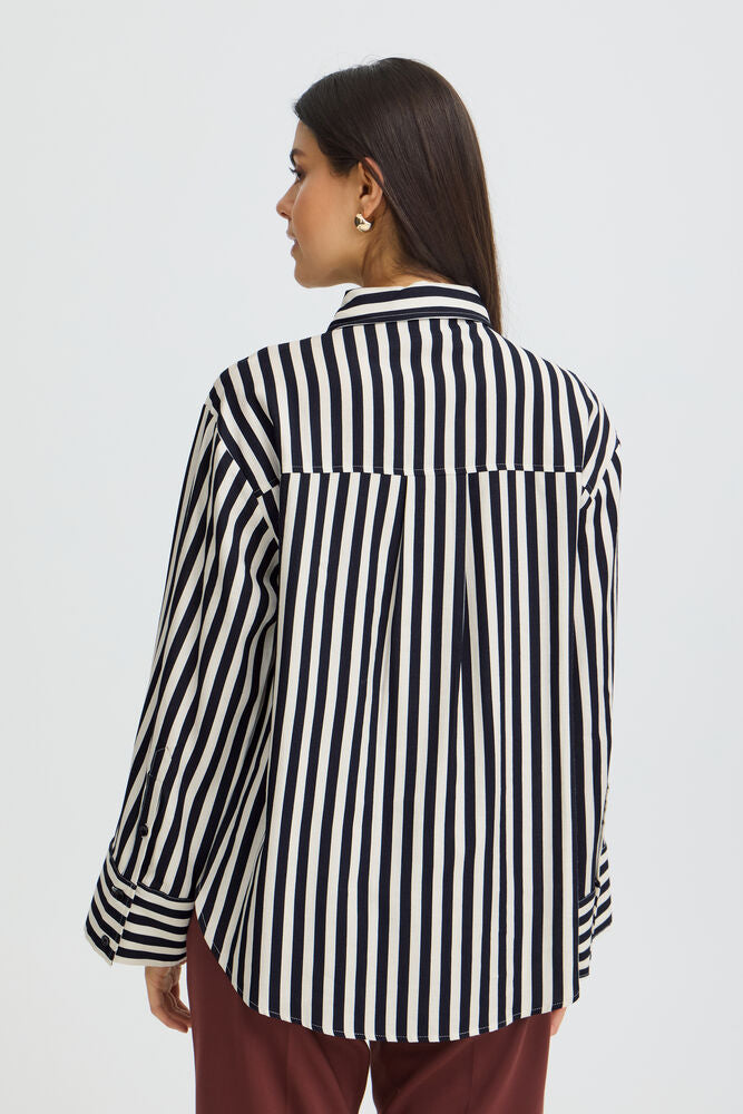 20618050 OVERSIZED STRIPED L/SL BLOUSE Navy/Cream