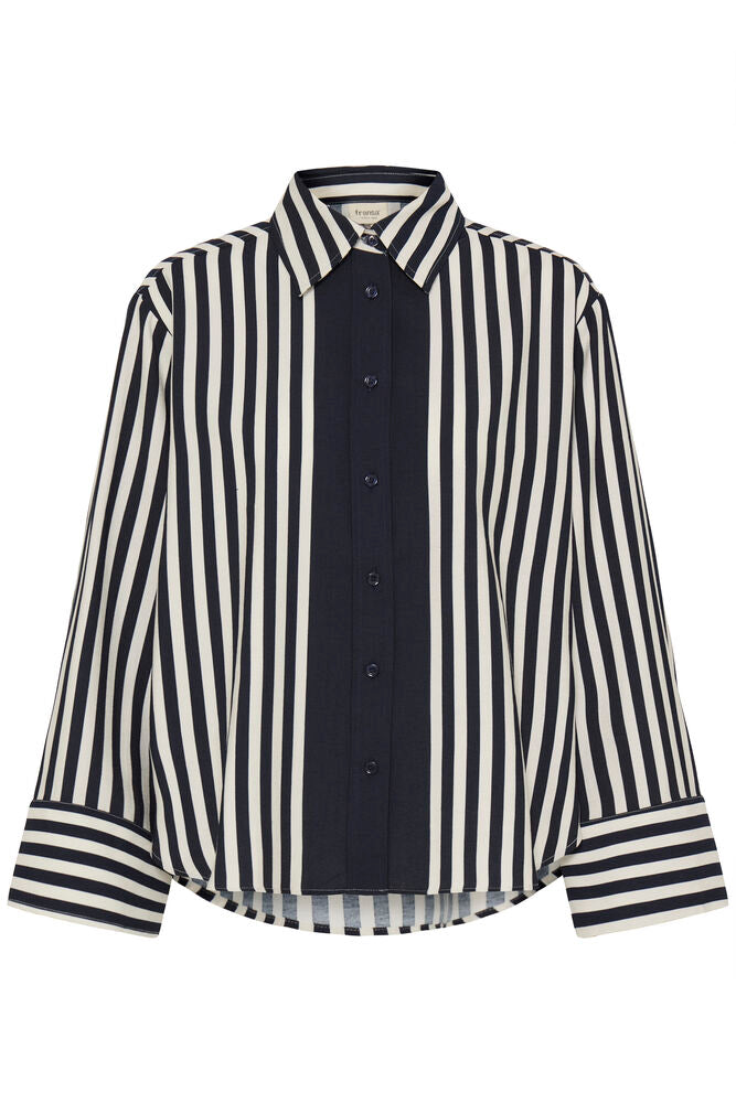 20618050 OVERSIZED STRIPED L/SL BLOUSE Navy/Cream