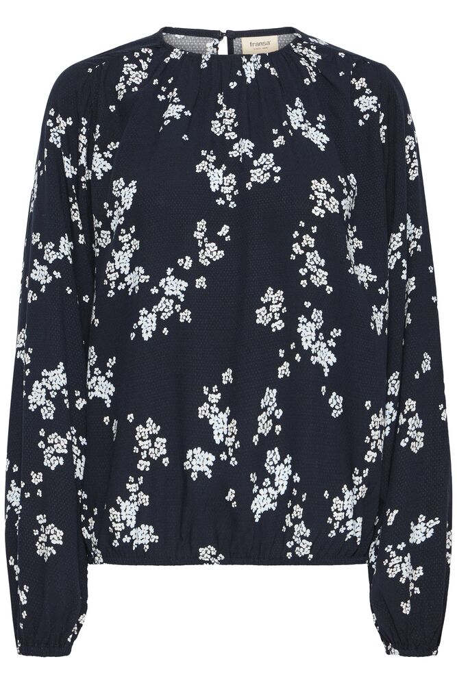 20618057 o neck elastic waist floral tops Navy