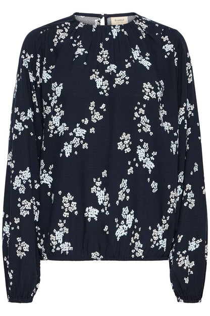 20618057 o neck elastic waist floral tops Navy