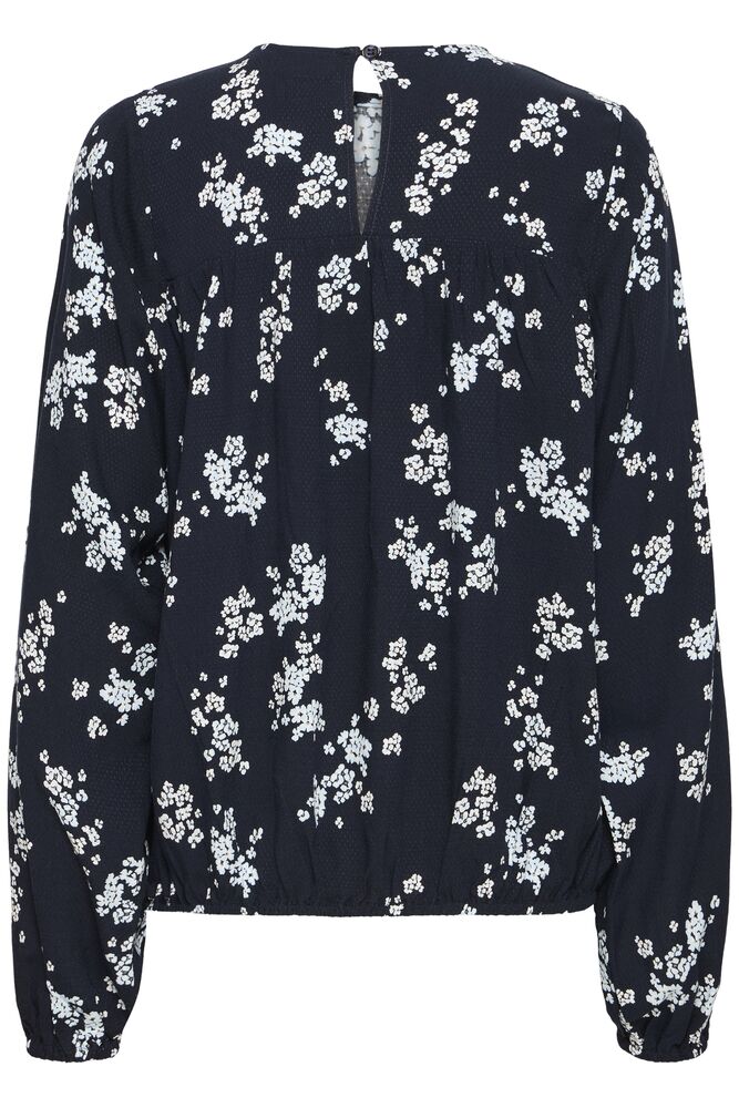 20618057 o neck elastic waist floral tops Navy
