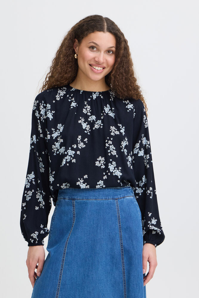 20618057 o neck elastic waist floral tops Pink