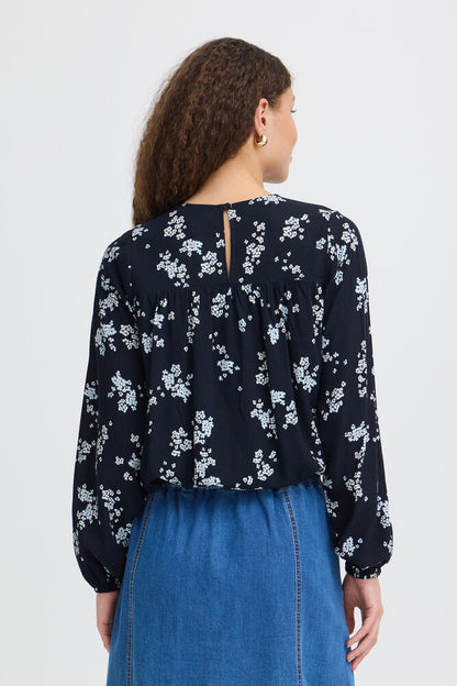 20618057 o neck elastic waist floral tops Pink