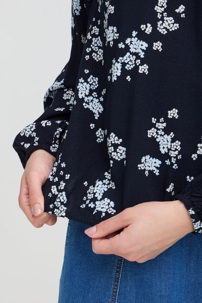 20618057 o neck elastic waist floral tops Navy