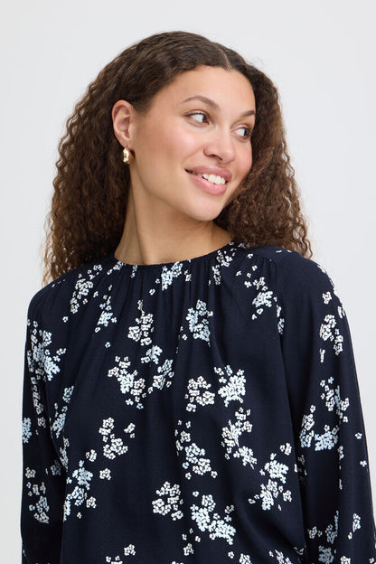 20618057 o neck elastic waist floral tops Pink