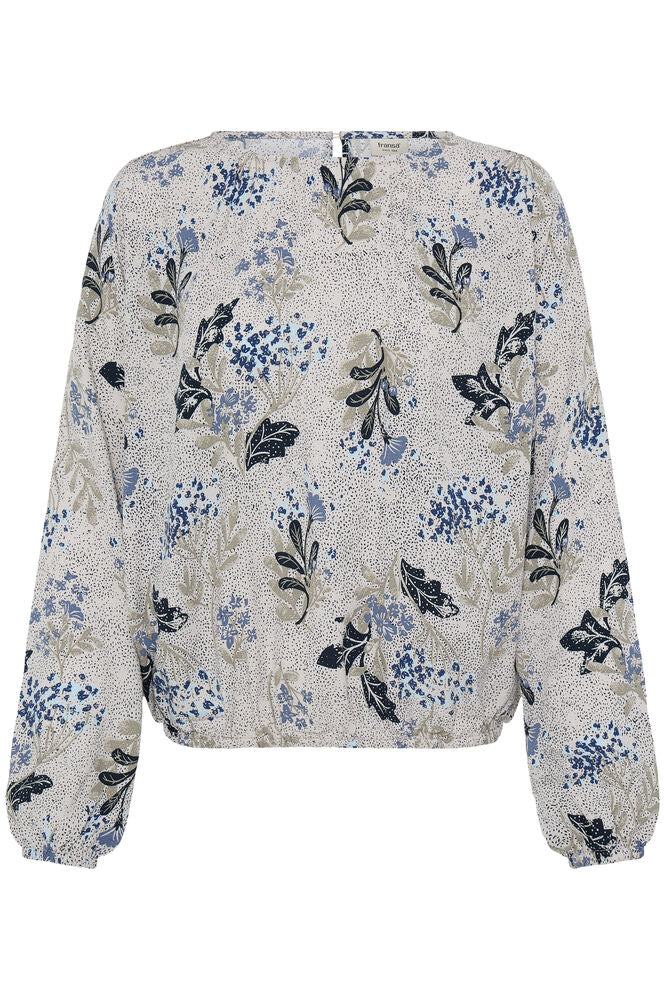 20618057 o neck elastic waist floral tops Blue