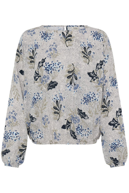 20618057 o neck elastic waist floral tops Blue