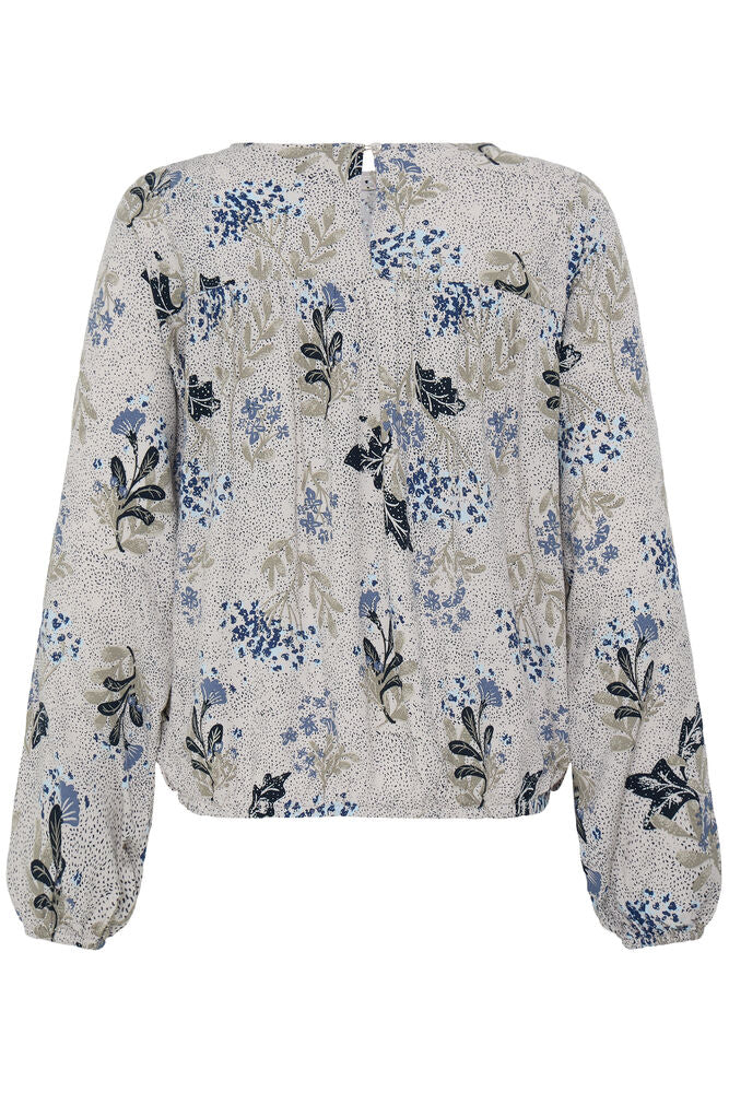 20618057 o neck elastic waist floral tops Blue