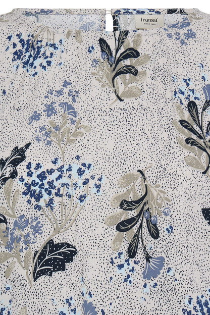 20618057 o neck elastic waist floral tops Blue