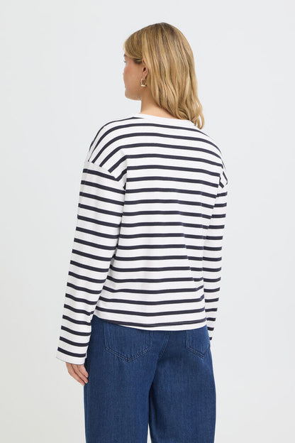 20618088 SOFT TOUCH O-NECK STRIPE SWEATSHIRT Brown/White