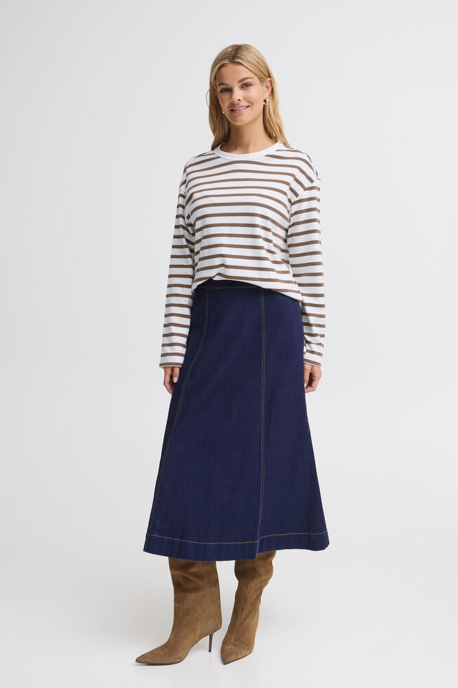 20618088 SOFT TOUCH O-NECK STRIPE SWEATSHIRT White/Navy
