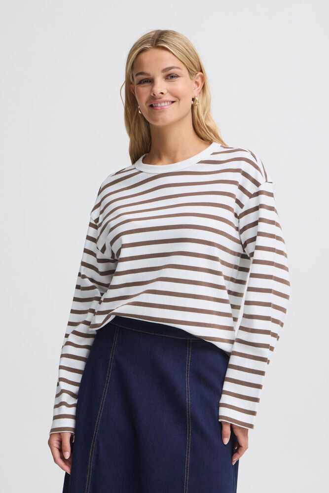 20618088 SOFT TOUCH O-NECK STRIPE SWEATSHIRT White/Navy