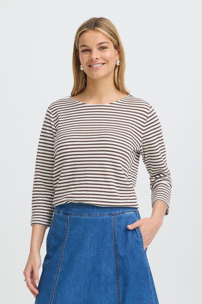 20618093 hex/stripe soft feel l/sl top Wine/Cream