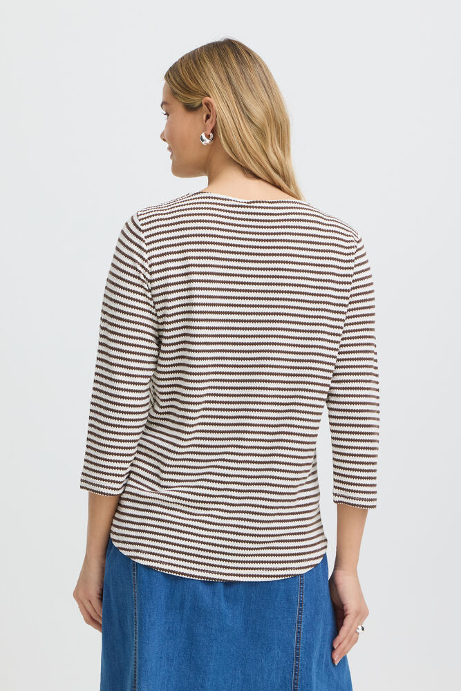 20618093 hex/stripe soft feel l/sl top Cream/Brown