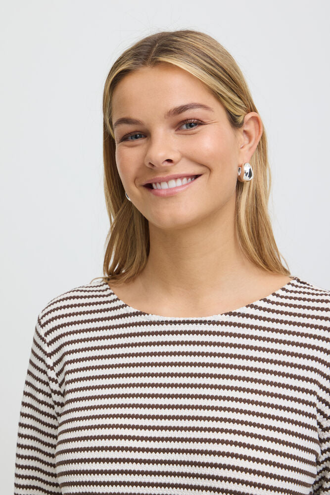 20618093 hex/stripe soft feel l/sl top Cream/Brown