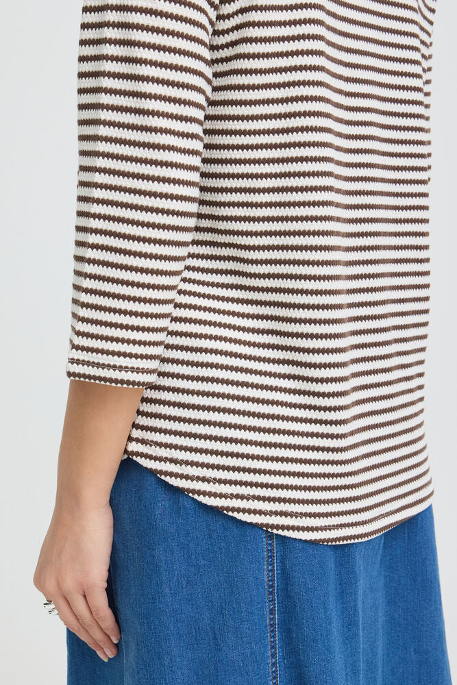 20618093 hex/stripe soft feel l/sl top Wine/Cream