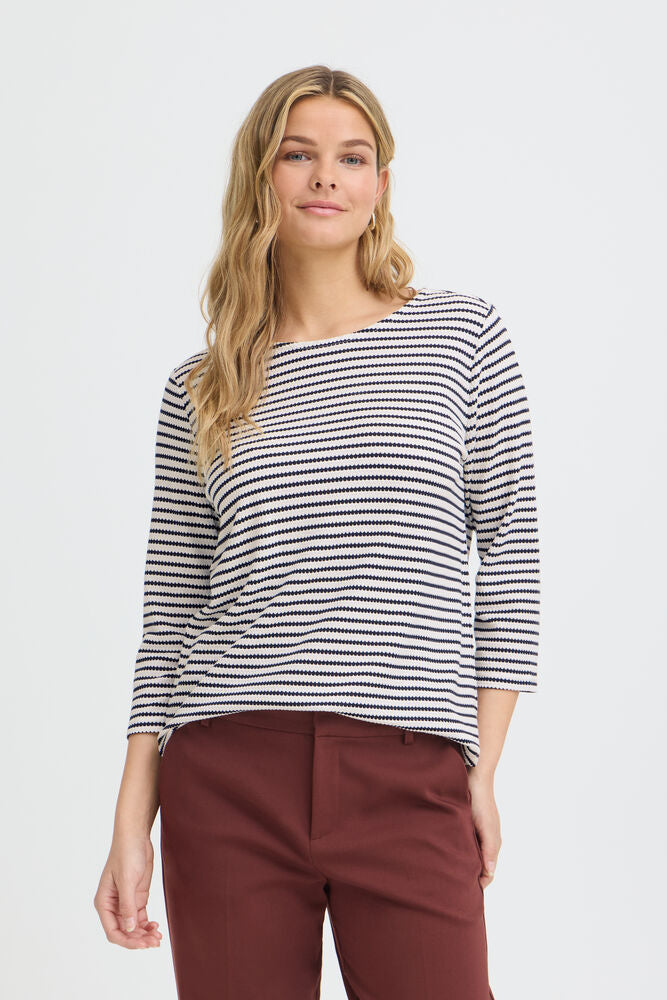 20618093 hex/stripe soft feel l/sl top Black/Cream