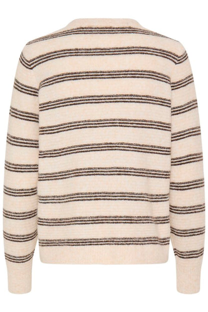 20618101 WOOL MIX DOUBLE THIN STRIPE O-NECK JUMPER Beige
