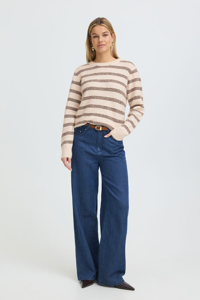 20618101 WOOL MIX DOUBLE THIN STRIPE O-NECK JUMPER Beige