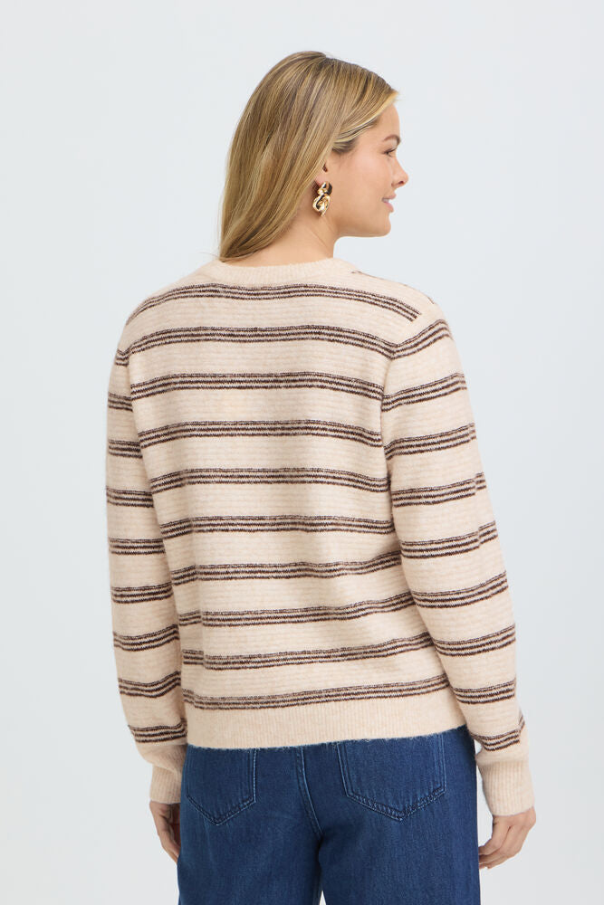 20618101 WOOL MIX DOUBLE THIN STRIPE O-NECK JUMPER Beige