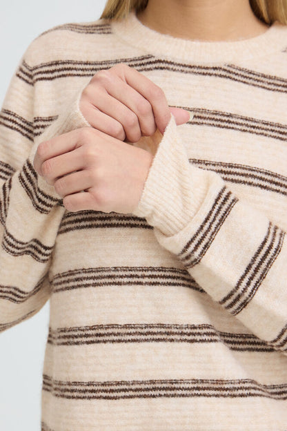 20618101 WOOL MIX DOUBLE THIN STRIPE O-NECK JUMPER Beige